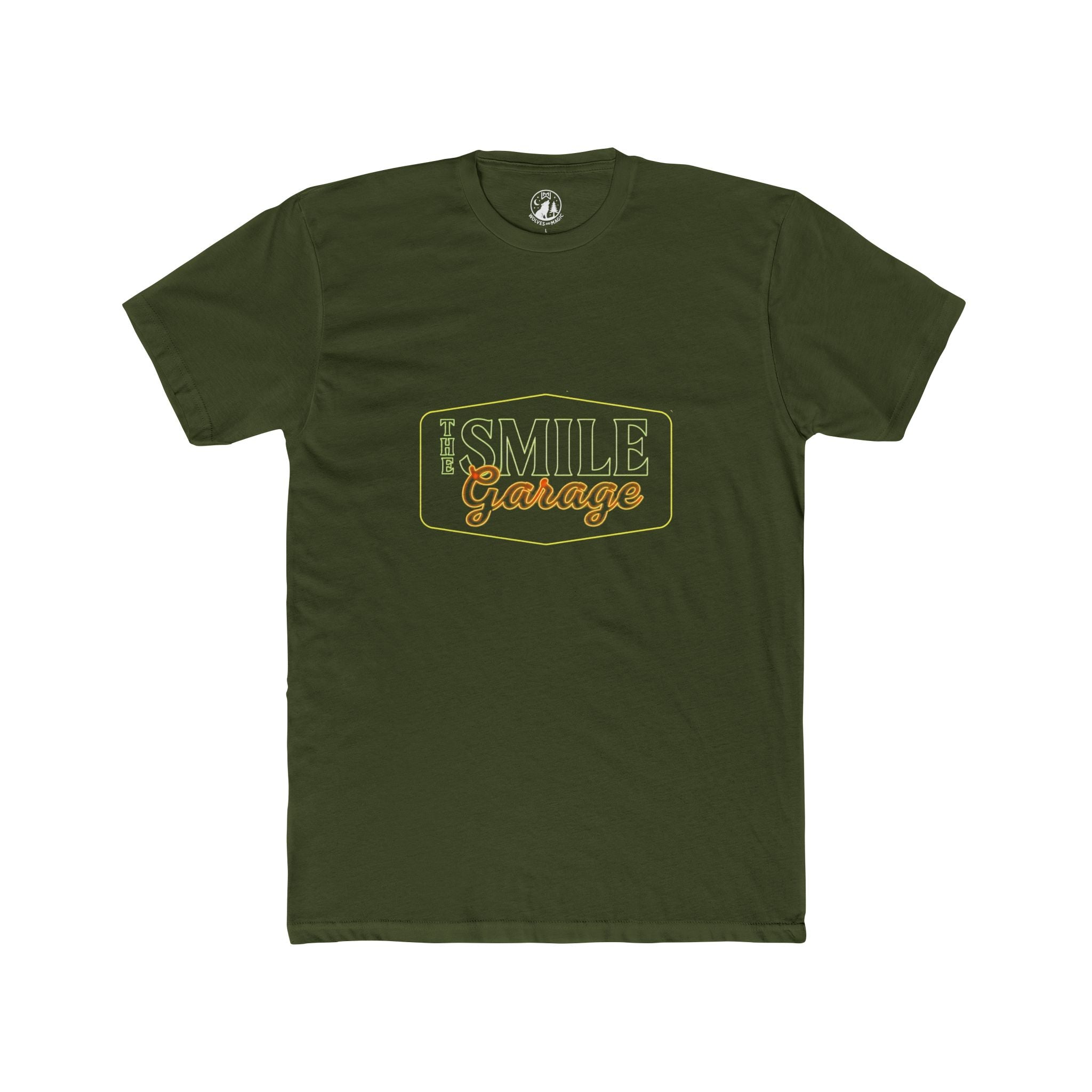 Crew Tee — smile garage green and orange neon