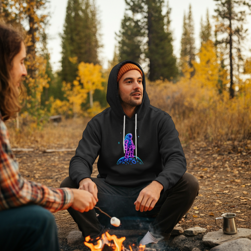 Astronaut Neon Hoodie — Retro Space Graphic Fleece Pullover